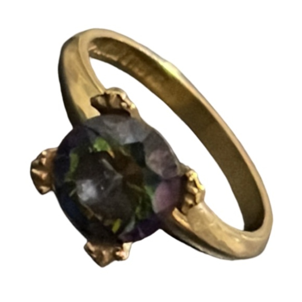 Vintage Elegant 10K Gold Filled Mystic Topaz Stone Solitaire Ring